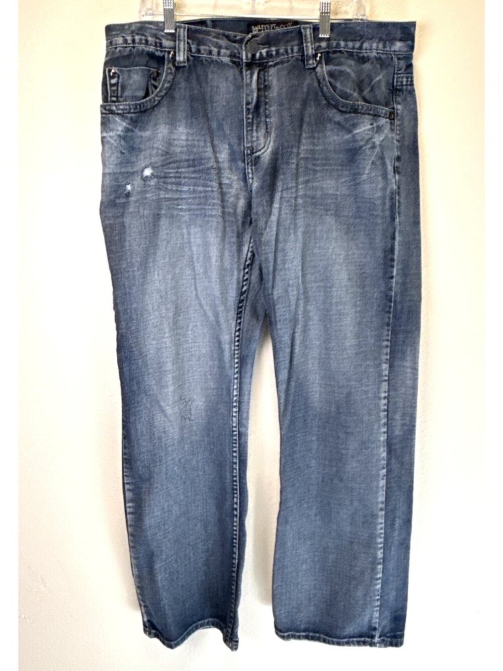 Baileys Pt Black Boot Cut Distressed Jeans 38x32 Mens Denim Studded Pocket